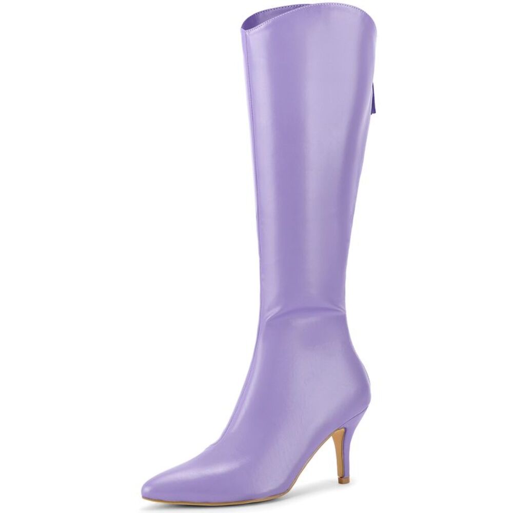 Pointed Toe Stiletto Heel Knee High Boots Purple